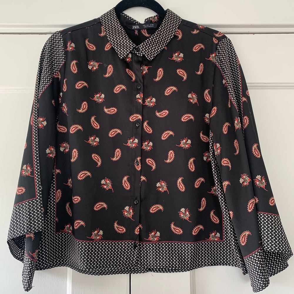 Stunning Mixed Paisley Zara Printed Button Down Blouse